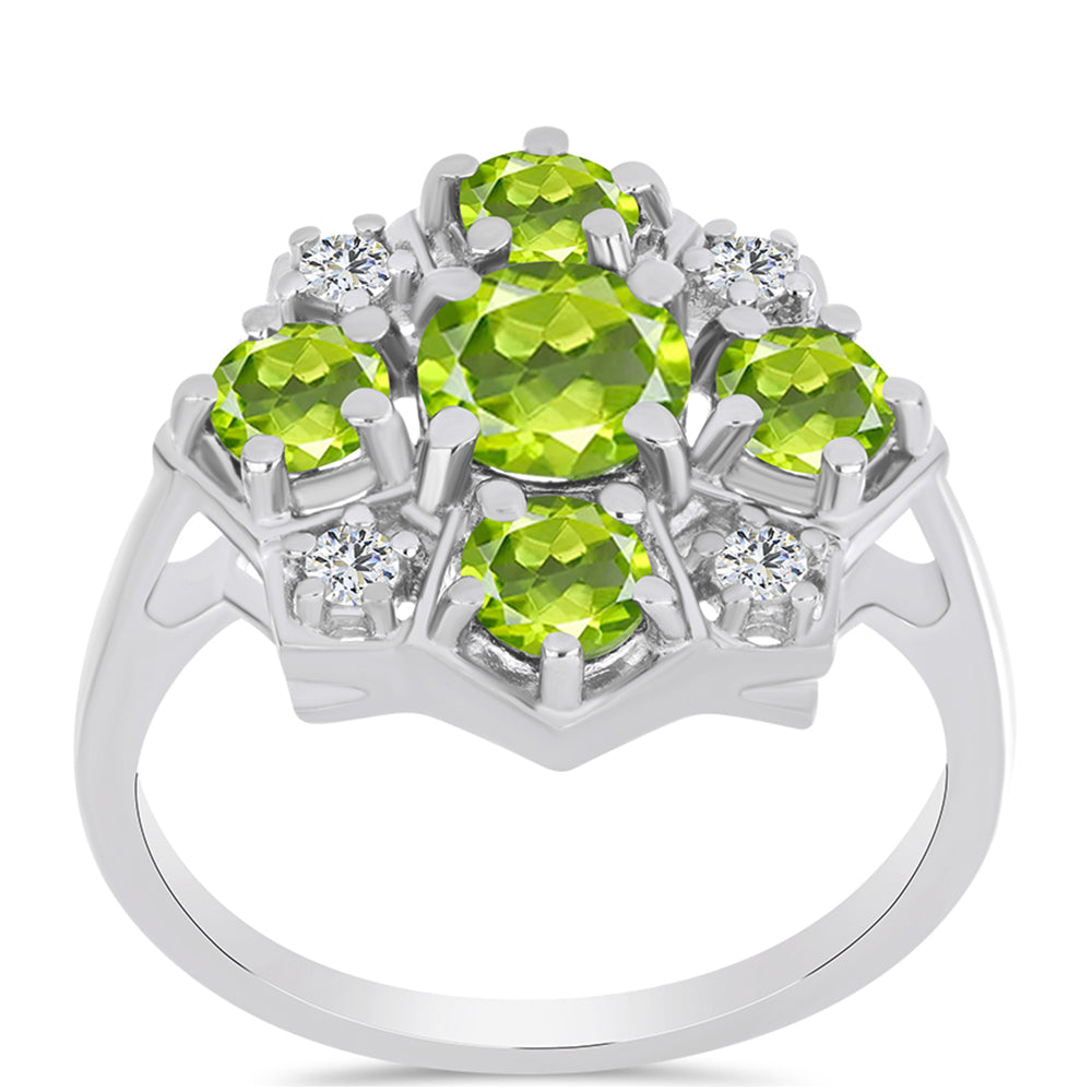 Inel din Argint 925 ( 3.51 grame ) cu Peridot Changbai și Topaz Alb 2.13 Carate 3 