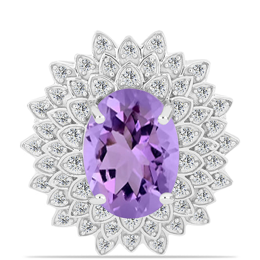 Inel din Argint 925 ( 6.37 grame ) cu Ametist Rose de France și Topaz Alb 5.86 Carate