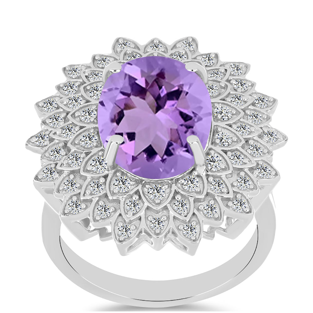 Inel din Argint 925 ( 6.37 grame ) cu Ametist Rose de France și Topaz Alb 5.86 Carate 3 