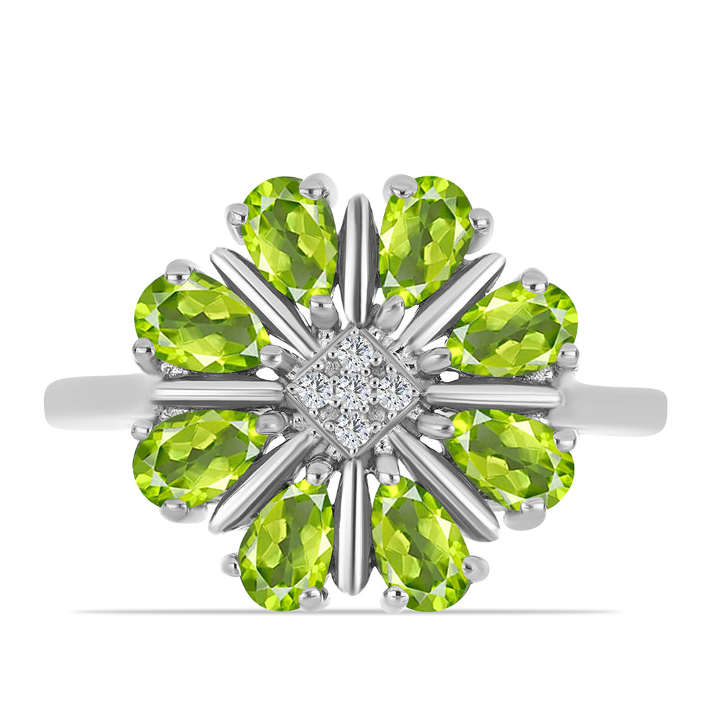 Inel din Argint 925 ( 3.49 grame ) cu Peridot Changbai și Topaz Alb 1.7 Carate 1 