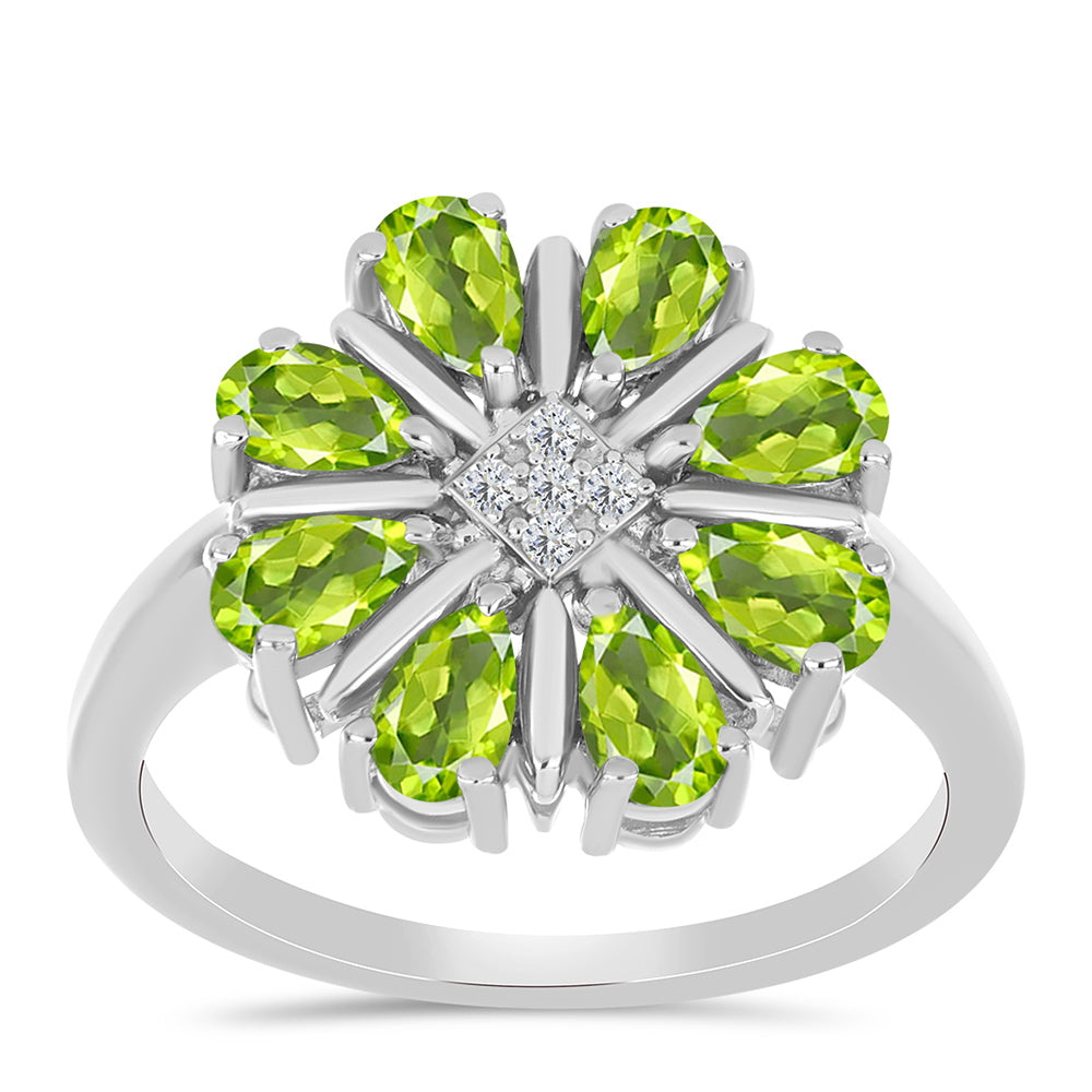 Inel din Argint 925 ( 3.49 grame ) cu Peridot Changbai și Topaz Alb 1.7 Carate