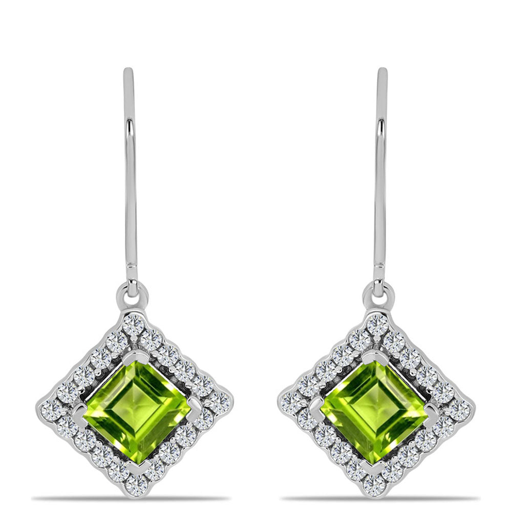 Cercei din Argint 925 ( 2.65 grame ) cu Peridot Changbai și Topaz Alb 2.89 Carate