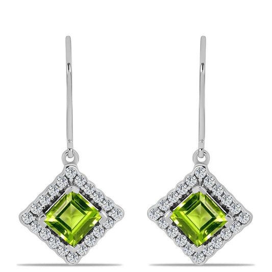 Cercei din Argint 925 ( 2.65 grame ) cu Peridot Changbai și Topaz Alb 2.89 Carate