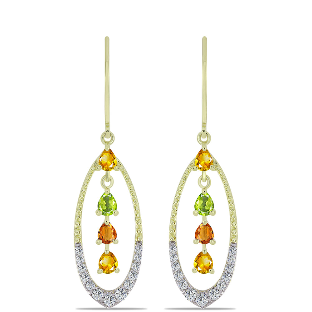 Cercei din Argint 925 Placat cu Aur ( 3.81 grame ) cu Safir Rosebery Curcubeu și Topaz Alb 2.13 Carate 1 