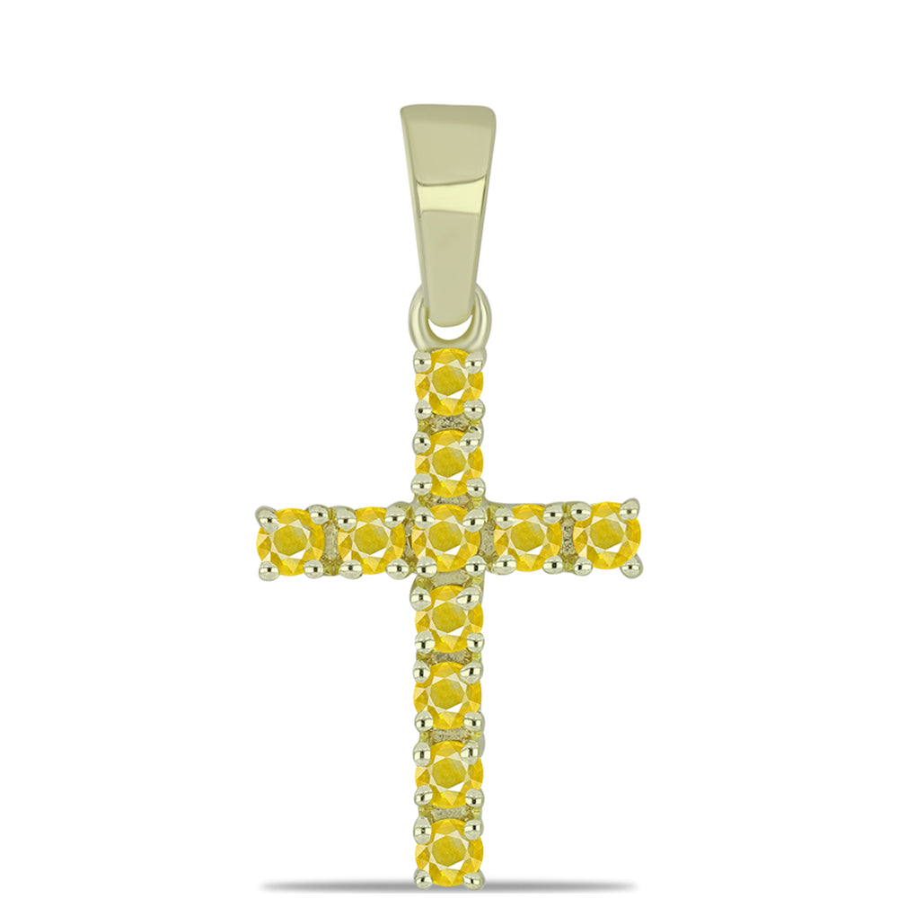 Cruce Pandantiv din Argint 925 Placat cu Aur ( 1.21 grame ) cu Safir Rosebery Galben 0.46 Carate