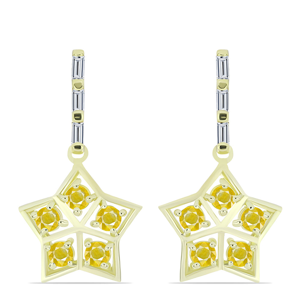 Cercei din Argint 925 Placat cu Aur ( 2.99 grame ) cu Safir Rosebery Galben și Zircon Alb 1.64 Carate 1 