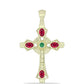 Cruce Pandantiv din Argint 925 Placat cu Aur ( 5.02 grame ) cu Rubin Malagasy și Smarald Brazilian 1.56 Carate