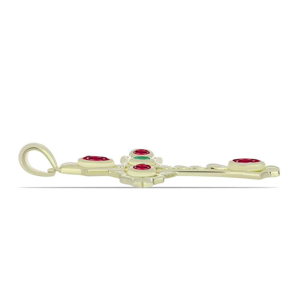 Cruce Pandantiv din Argint 925 Placat cu Aur ( 5.02 grame ) cu Rubin Malagasy și Smarald Brazilian 1.56 Carate 2 