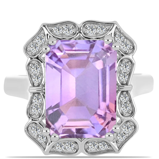 Inel din Argint 925 ( 4.29 grame ) cu Ametist Rose de France și Topaz Alb 6.97 Carate