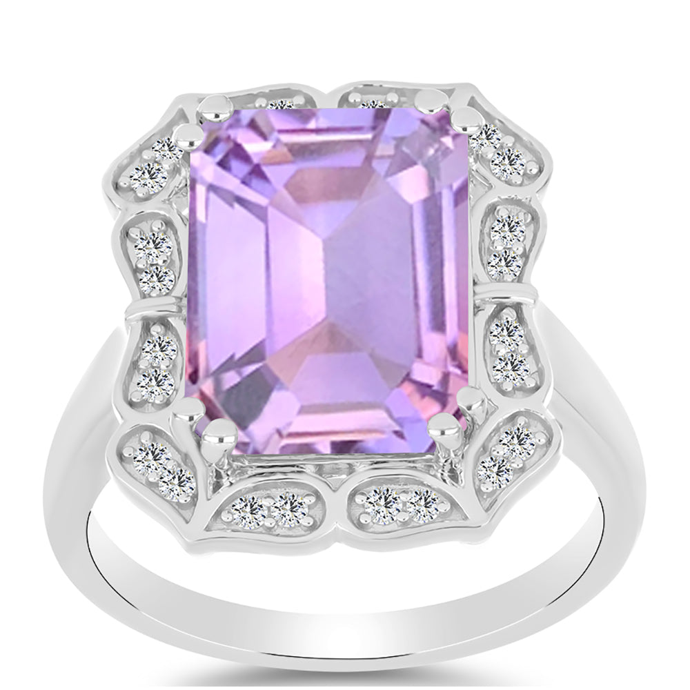 Inel din Argint 925 ( 4.29 grame ) cu Ametist Rose de France și Topaz Alb 6.97 Carate