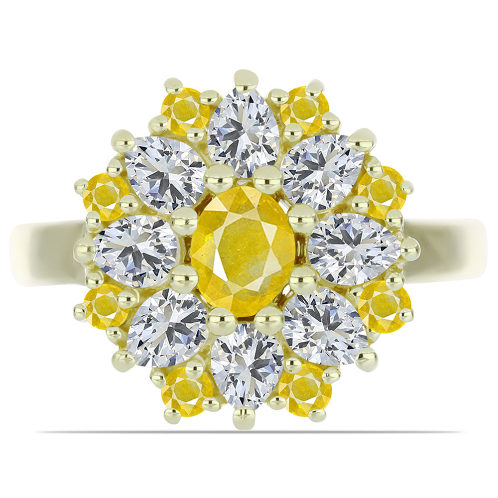 Inel din Argint 925 Placat cu Aur ( 4.01 grame ) cu Safir Rosebery Galben și Topaz Alb 2.15 Carate