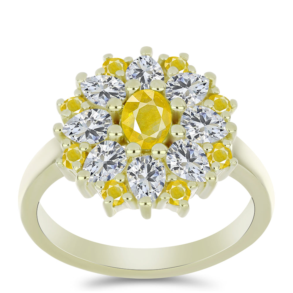 Inel din Argint 925 Placat cu Aur ( 4.01 grame ) cu Safir Rosebery Galben și Topaz Alb 2.15 Carate 3 