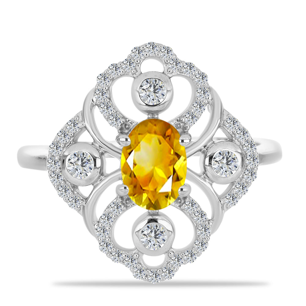 Inel din Argint 925 ( 3.03 grame ) cu Citrin Ural și Topaz Alb 1.19 Carate