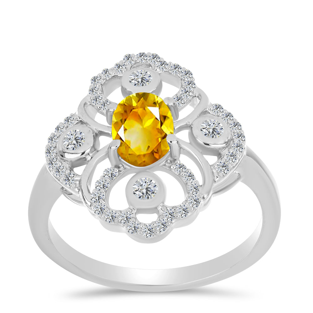 Inel din Argint 925 ( 3.03 grame ) cu Citrin Ural și Topaz Alb 1.19 Carate 3 