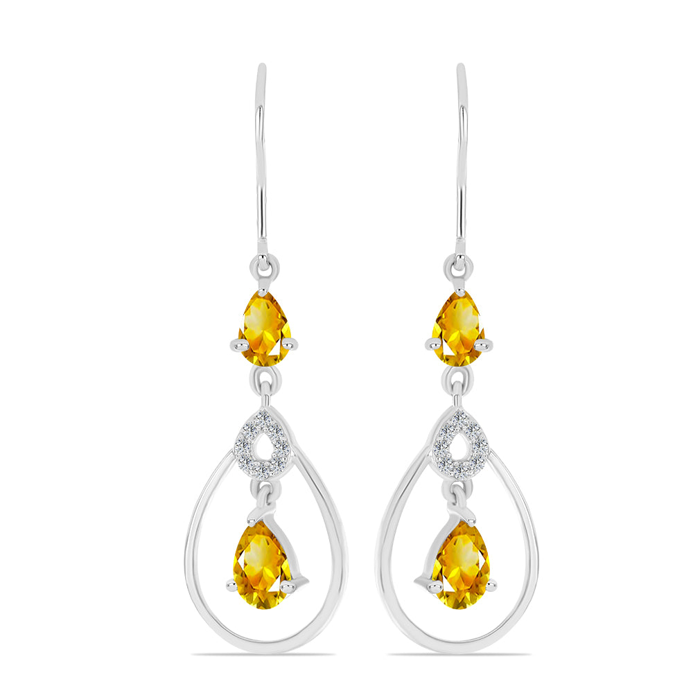Cercei din Argint 925 ( 3.5 grame ) cu Citrin Ural și Topaz Alb 2.11 Carate