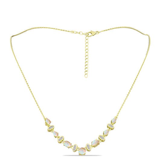 Colier din Argint 925 Placat cu Aur ( 6.22 grame ) cu Opal Etiopian Lega Dembi și Topaz Alb 1.53 Carate