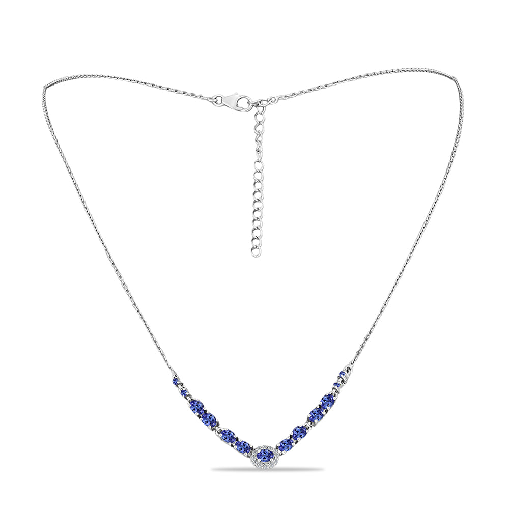 Colier din Argint 925 ( 4.67 grame ) cu Tanzanit și Topaz Alb 1.75 Carate 1 