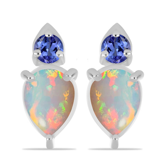 Cercei din Argint 925 ( 1.47 grame ) cu Tanzanit și Opal Etiopian Lega Dembi 1.67 Carate