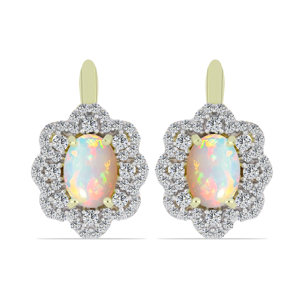 Cercei din Argint 925 Placat cu Aur ( 3.85 grame ) cu Opal Etiopian Lega Dembi și Topaz Alb 1.95 Carate 1 