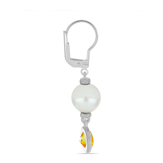 Cercei din Argint 925 ( 2.26 grame ) cu Citrin Ural și Perlă de Apă Dulce Albă 9.68 Carate