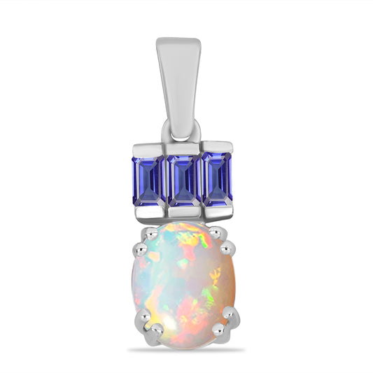 Pandantiv din Argint 925 ( 1.54 grame ) cu Tanzanit și Opal Etiopian Lega Dembi 1.46 Carate