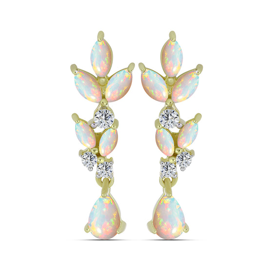 Cercei din Argint 925 Placat cu Aur ( 4.07 grame ) cu Opal Etiopian Lega Dembi și Topaz Alb 1.72 Carate