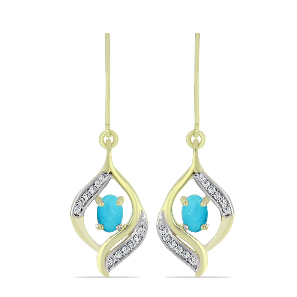 Cercei din Argint 925 Placat cu Aur ( 3.93 grame ) cu Turcoaz ”Frumoasa Adormită” și Topaz Alb 1.11 Carate 1 