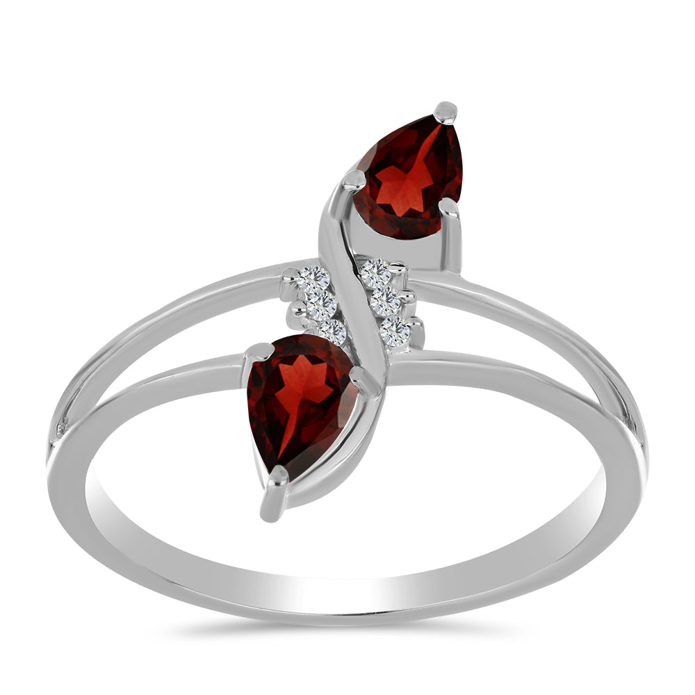 Inel din Argint 925 ( 2.35 grame ) cu Granat Barton și Topaz Alb 1.01 Carate 3 