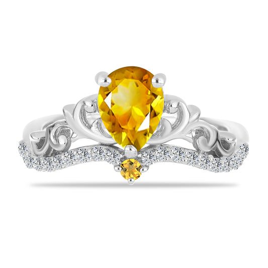 Inel din Argint 925 ( 2.91 grame ) cu Citrin Ural și Topaz Alb 1.11 Carate