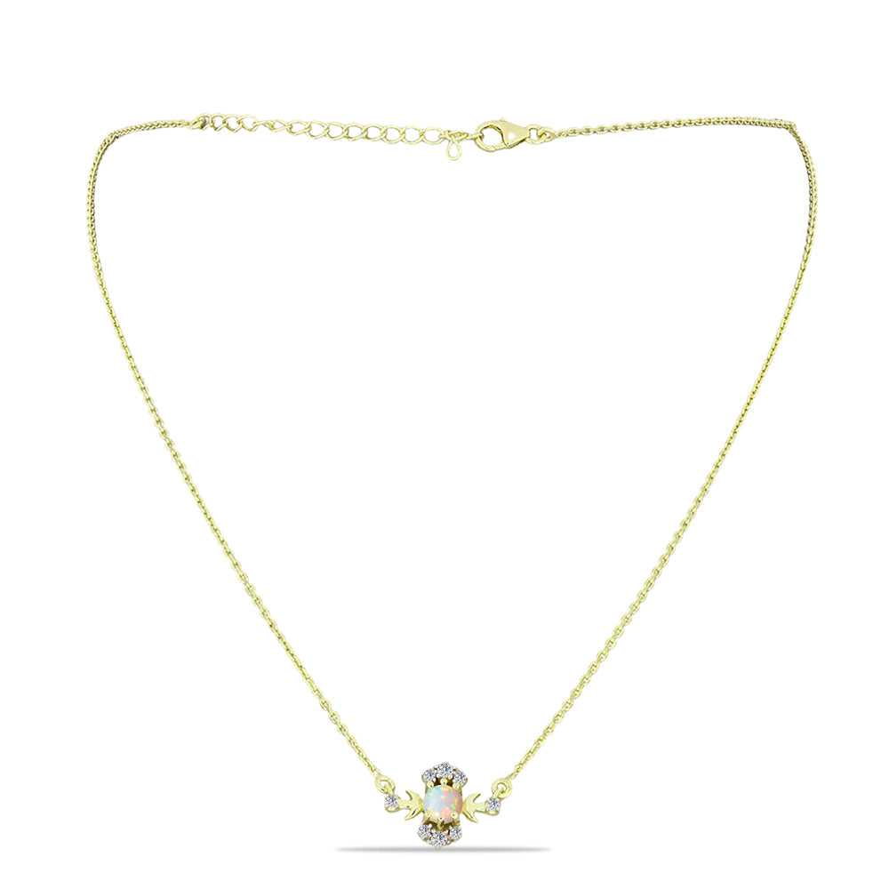 Colier din Argint 925 Placat cu Aur ( 3.59 grame ) cu Opal Etiopian Lega Dembi și Topaz Alb 0.52 Carate 1 