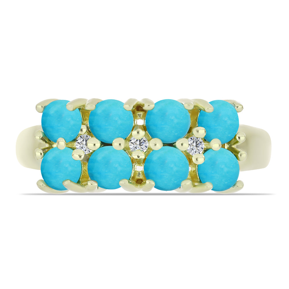 Inel din Argint 925 Placat cu Aur ( 2.94 grame ) cu Turcoaz ”Frumoasa Adormită” și Topaz Alb 1.4 Carate 2 