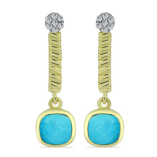 Cercei din Argint 925 Placat cu Aur ( 3.99 grame ) cu Turcoaz ”Frumoasa Adormită” și Topaz Alb 1.99 Carate