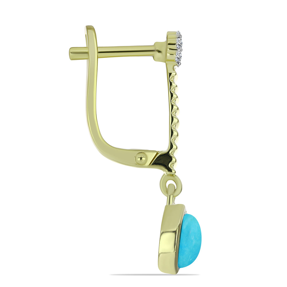 Cercei din Argint 925 Placat cu Aur ( 3.99 grame ) cu Turcoaz ”Frumoasa Adormită” și Topaz Alb 1.99 Carate 2 