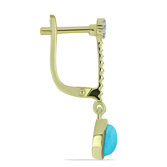 Cercei din Argint 925 Placat cu Aur ( 3.99 grame ) cu Turcoaz ”Frumoasa Adormită” și Topaz Alb 1.99 Carate