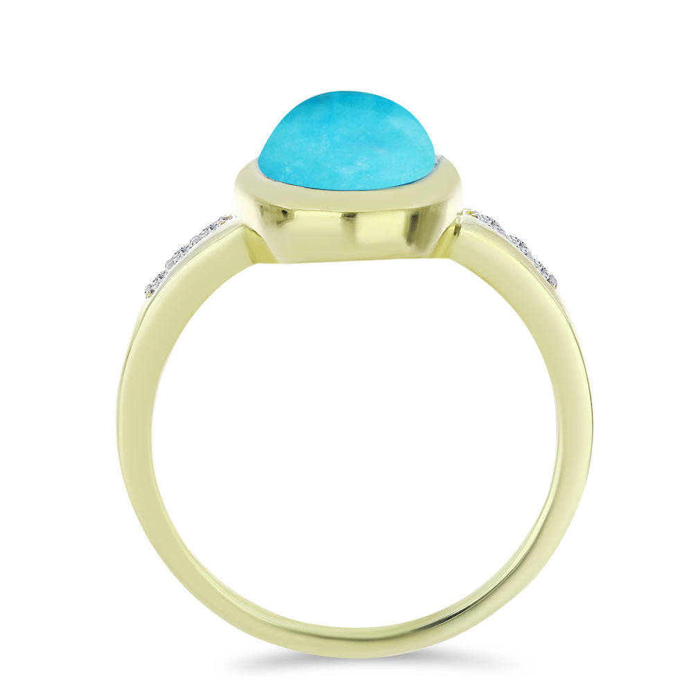 Inel din Argint 925 Placat cu Aur ( 3.63 grame ) cu Turcoaz ”Frumoasa Adormită” și Topaz Alb 4.31 Carate 2 