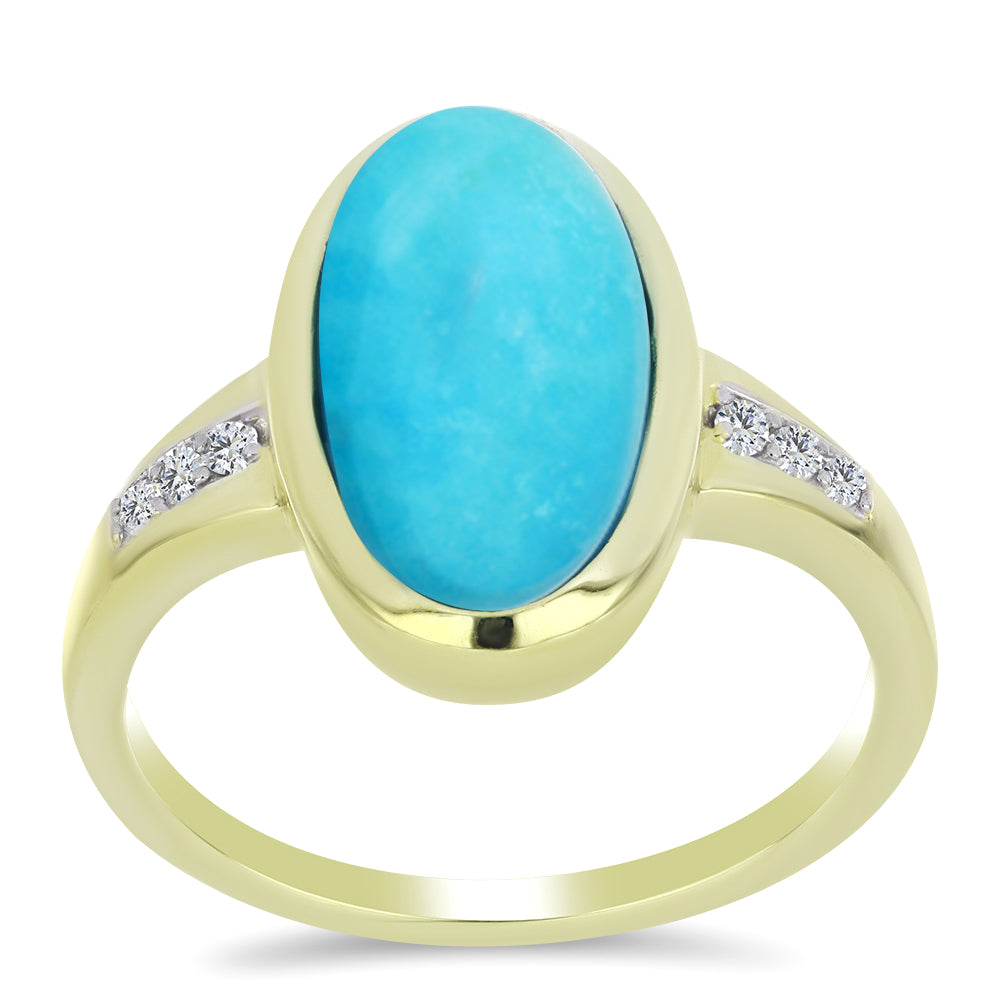 Inel din Argint 925 Placat cu Aur ( 3.63 grame ) cu Turcoaz ”Frumoasa Adormită” și Topaz Alb 4.31 Carate 3 