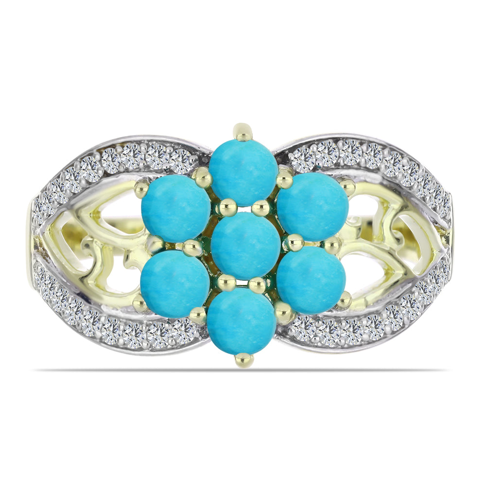 Inel din Argint 925 Placat cu Aur ( 4.12 grame ) cu Turcoaz ”Frumoasa Adormită” și Topaz Alb 1.64 Carate 1 