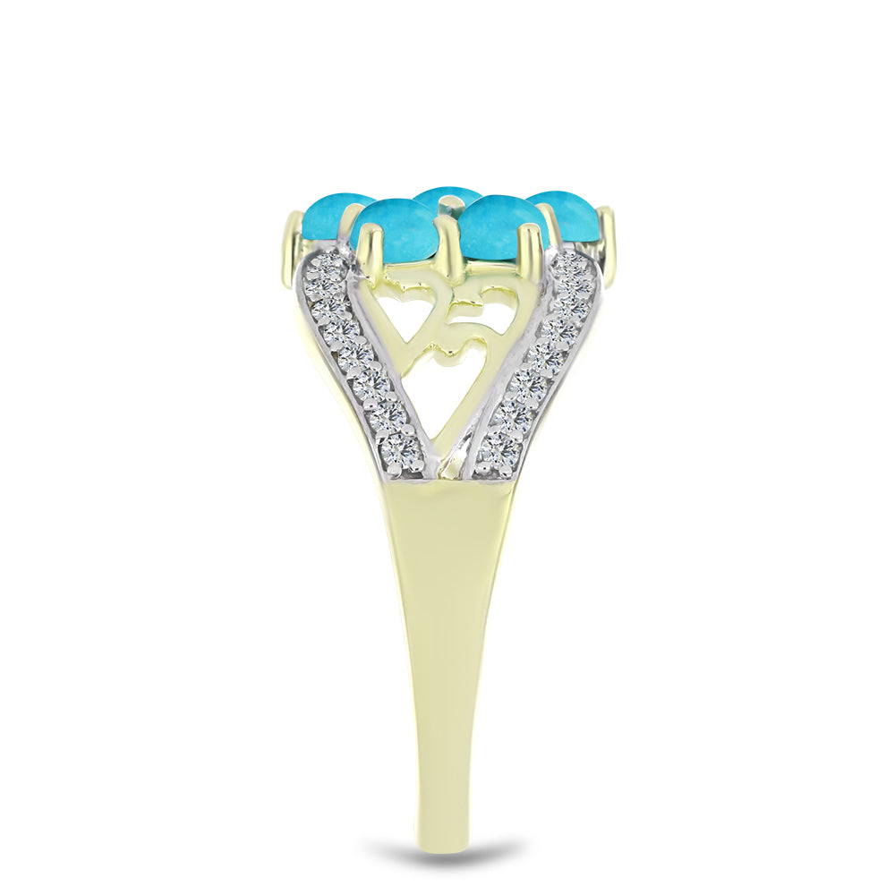 Inel din Argint 925 Placat cu Aur ( 4.12 grame ) cu Turcoaz ”Frumoasa Adormită” și Topaz Alb 1.64 Carate 4 