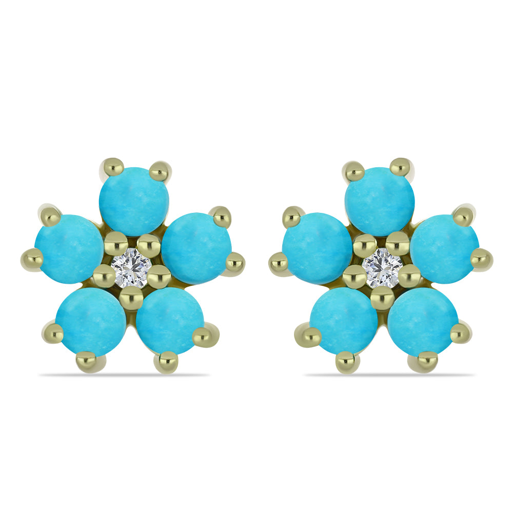 Cercei din Argint 925 Placat cu Aur ( 2.05 grame ) cu Turcoaz ”Frumoasa Adormită” și Topaz Alb 1.27 Carate 1 