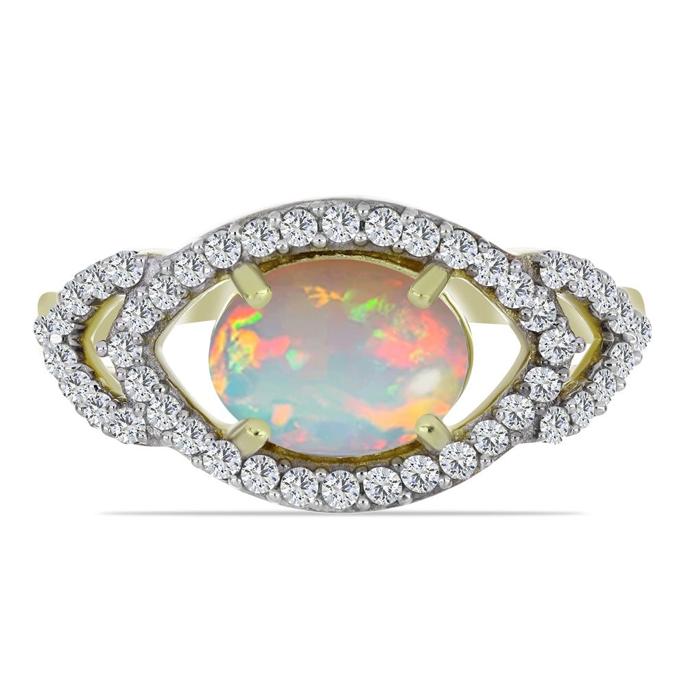 Inel din Argint 925 Placat cu Aur ( 2.93 grame ) cu Opal Etiopian Lega Dembi și Topaz Alb 1.69 Carate