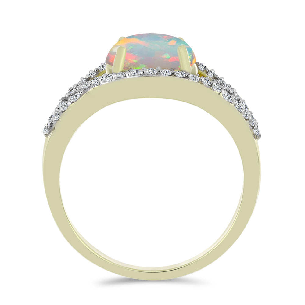 Inel din Argint 925 Placat cu Aur ( 2.93 grame ) cu Opal Etiopian Lega Dembi și Topaz Alb 1.69 Carate 3 