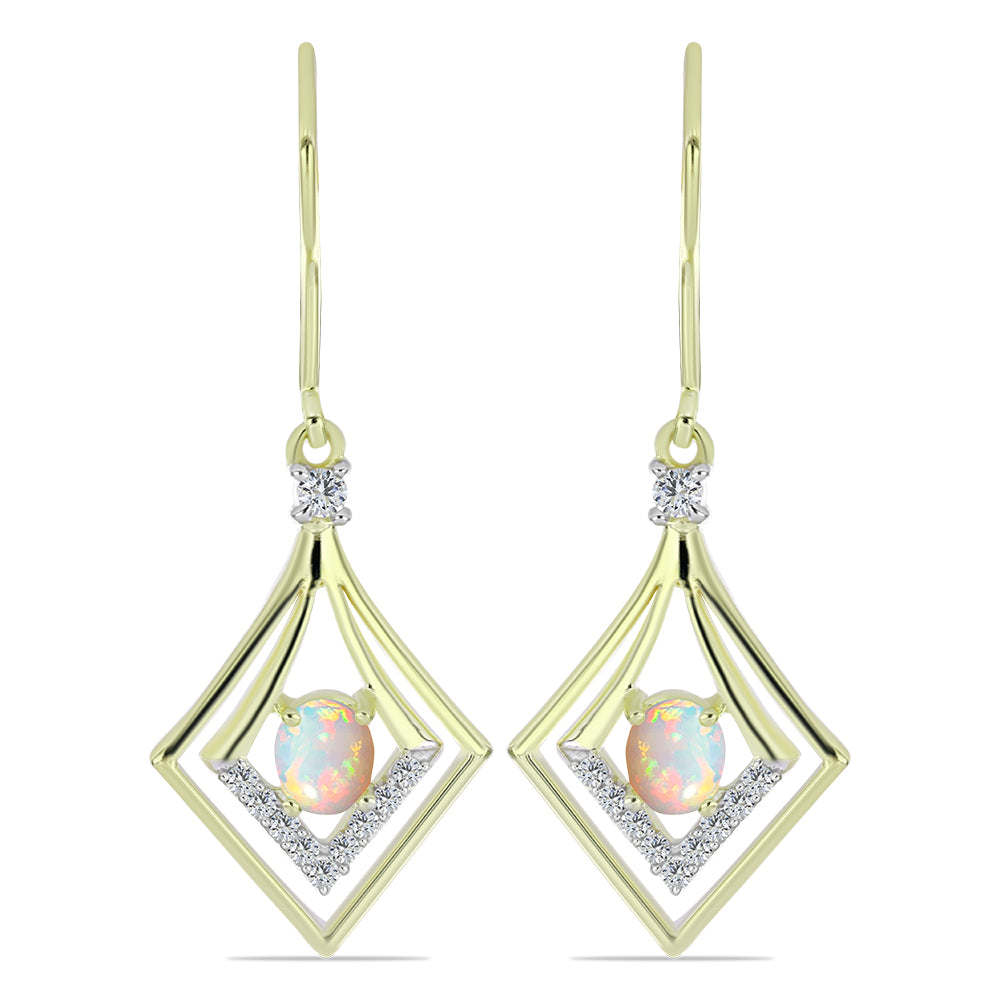 Cercei din Argint 925 Placat cu Aur ( 3.12 grame ) cu Opal Etiopian Lega Dembi și Topaz Alb 0.72 Carate