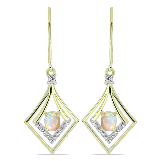 Cercei din Argint 925 Placat cu Aur ( 3.12 grame ) cu Opal Etiopian Lega Dembi și Topaz Alb 0.72 Carate