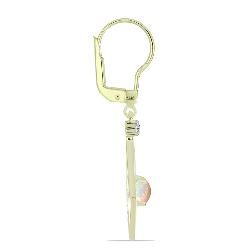 Cercei din Argint 925 Placat cu Aur ( 3.12 grame ) cu Opal Etiopian Lega Dembi și Topaz Alb 0.72 Carate 2 