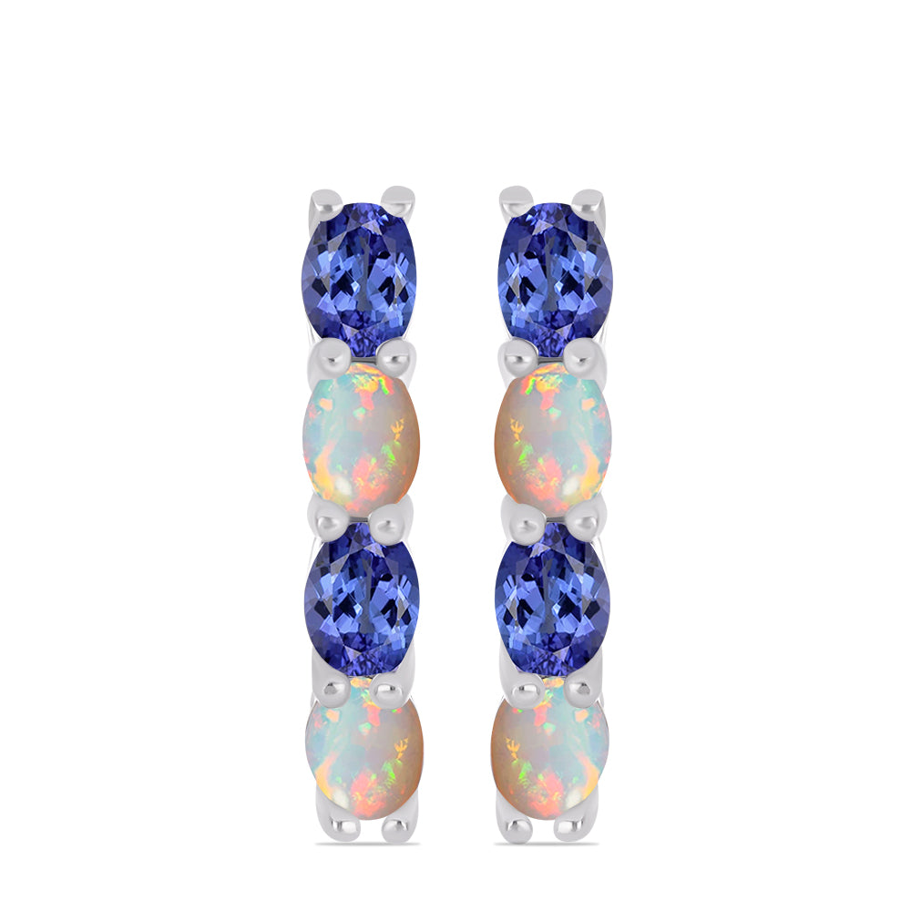 Cercei din Argint 925 ( 3.22 grame ) cu Tanzanit și Opal Etiopian Lega Dembi 1.08 Carate