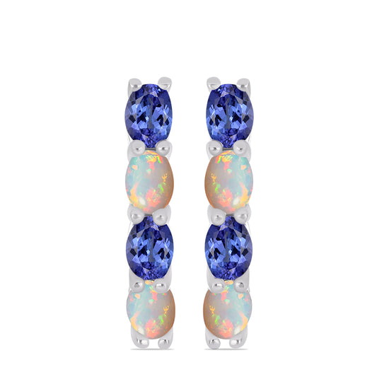 Cercei din Argint 925 ( 3.22 grame ) cu Tanzanit și Opal Etiopian Lega Dembi 1.08 Carate