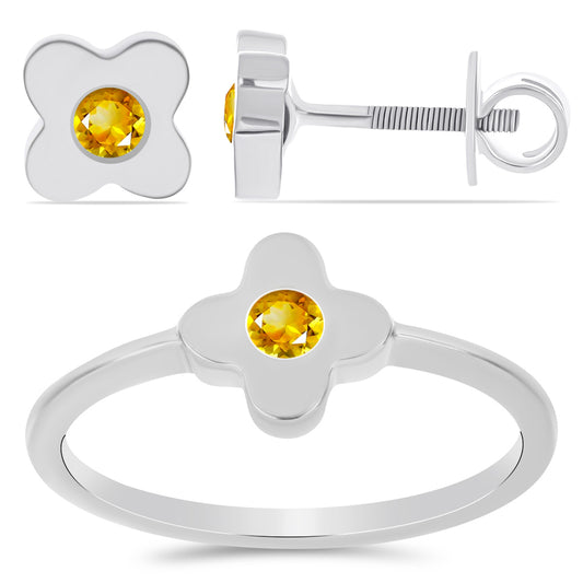 Set din Argint 925 ( 3.83 grame ) cu Citrin Ural 0.33 Carate ( Cercei+Inel )