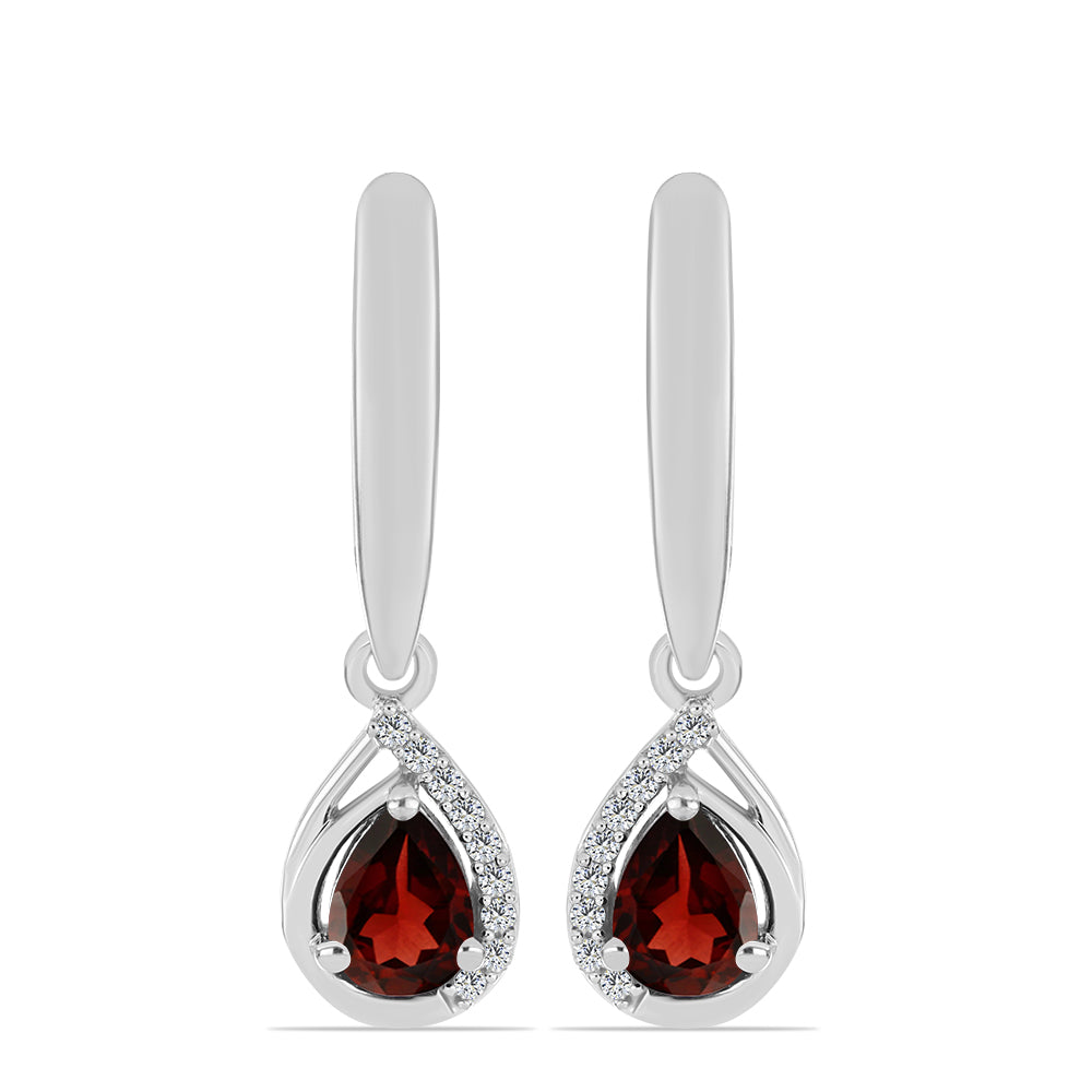 Cercei din Argint 925 ( 4.71 grame ) cu Granat Barton și Topaz Alb 1.88 Carate