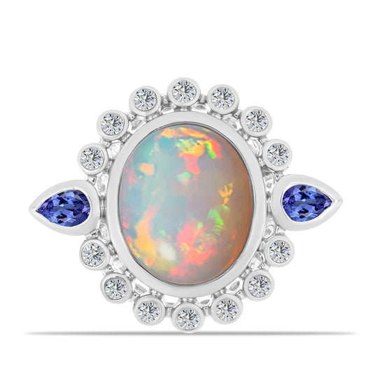 Inel din Argint 925 ( 4.2 grame ) cu Tanzanit și Opal Etiopian Lega Dembi 3.18 Carate