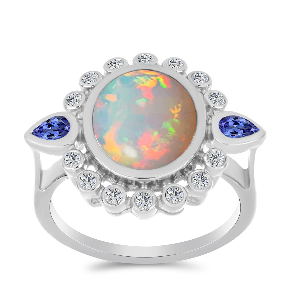 Inel din Argint 925 ( 4.2 grame ) cu Tanzanit și Opal Etiopian Lega Dembi 3.18 Carate 3 